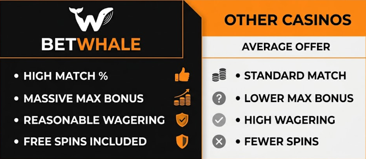 BetWhale Welcome Bonus vs. Other Casinos
